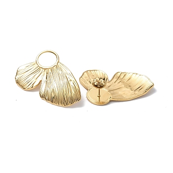 Ion Plating(IP) 304 Stainless Steel Stud Earring Findings, Butterfly with Oval Tray Earring Settings, with Ear Nuts, Real 18K Gold Plated, Tray: 10x8mm, 37.5x24x2.8mm, Pin: 0.7mm