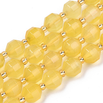 Natural Agate Beads Strands, Faceted, with Seed Beads, Dyed, Round, Yellow, 8x7.5mm, Hole: 1.2mm, Beads: 3.5x2mm, about 34pcs/strand, 15.35 inch(39cm)