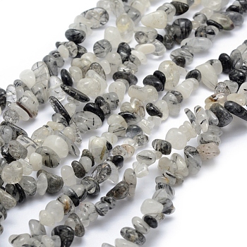 Natural Tourmalinated Quartz/Black Rutilated Quartz Beads Strands, Chip, 5~8mm, Hole: 1mm, about 33 inch(84cm)