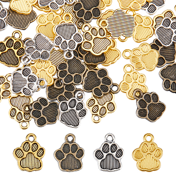 80Pcs 4 Style Rack Plating Alloy Charms, Cadmium Free & Lead Free & Nickle Free, Dog Paw Print Charms, Mixed Color, 14.5~15x11.5~12x2mm, Hole: 1.8~2mm, 20pcs/style