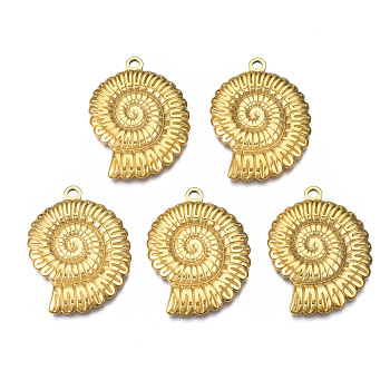 304 Stainless Steel Pendants, Snail Charm, Ion Plating(IP), Real 18K Gold Plated, 30x22.5x3mm, Hole: 1.9mm