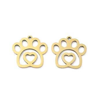 Ion Plating(IP) 201 Stainless Steel Pendants, Laser Cut, Paw Print Charm, Golden, 16.5x17x1mm, Hole: 1.4mm
