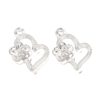 Valentine's Day Transparent Acrylic Pendants, Heart & Flower Charms, Clear, 24x26x4mm, Hole: 2.5mm, about 602pcs/500g