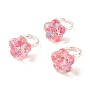 3D Resin Flower with Star Adjustable Ring, Brass Jewelry for Women, Platinum, Hot Pink, US Size 3(14mm)