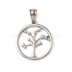 304 Stainless Steel Pendants, Round Ring with Tree Charms, Stainless Steel Color, 31.5x28x2mm, Hole: 8x5mm(STAS-F363-08B-P)