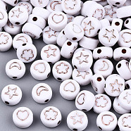Opaque White Acrylic Beads, Metal Enlaced, Flat Round with Rose Gold Star & Flower & Moon & Heart, 7x4mm, Hole: 1.5mm, about 3600pcs/500g(MACR-T038-10-01RG)