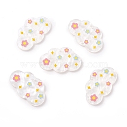Opaque Acrylic Pendants, Cloud with Flowers, White, 23x37x2.5mm, Hole: 1.6mm(X-KY-M003-17)