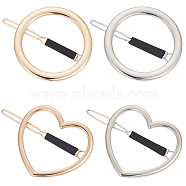 MAKERER 4Pcs 4 Style Alloy Hollow Heart & Ring Hair Pin, Ponytail Holder Statement, Hair Accessories for Women, Platinum & Light Gold, 43~46x56~61x7~8.5mm, 1pc/style(PHAR-GO0001-01)