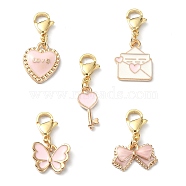 Valentine's Day Alloy Enamel Pendants Decoratios, with Stainless Steel Lobster Claw Clasps, Mixed Shapes, Pink, 22~28mm(HJEW-JM01162)