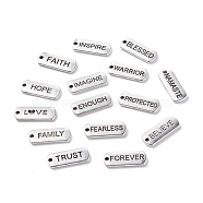 (Defective Closeout Sale: Blister) Tibetan Style Alloy Inspirational Message Pendants, Rectangle with Word, Platinum, 21x8x2mm, Hole: 1.5mm(TIBEP-XCP0001-02)