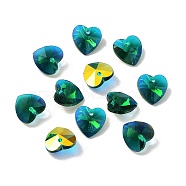 Electroplate Glass Charms, AB Color Plated, Faceted Heart, Medium Spring Green, 14x14x7mm, Hole: 1.6mm(GGLA-Z002-02M)