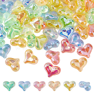 100Pcs 5 Colors UV Plating Rainbow Iridescent Acrylic Beads, with Glitter Powder, Heart, Mixed Color, 16.5x21.5x9~10mm, Hole: 1.5mm, 20pcs/color(PACR-DC0001-01)