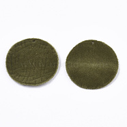Flocky Alloy Pendants, Flat Round, Olive, 30x2.5mm, Hole: 1.8mm(PALLOY-S134-002D)
