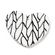 Printed Acrylic Pendants, Heart with Branch Pattern, Black, 26x31.5x2mm, Hole: 1.5mm(SACR-G018-04I)