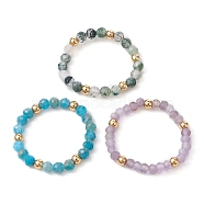 3Pcs 3 Style Natural Mixed Gemstone Round Beaded Stretch Rings Set, Stackable Rings, Inner Diameter: 20mm, 1Pc/style(RJEW-TA00087)