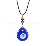 Lampwork Teardrop with Evil Eye Pendant Necklaces, with Imitation Leather Cords, Real 18K Gold Plated, 17.60 inch(44.7cm)(NJEW-JN04595-02)