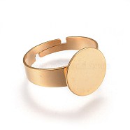 Adjustable 304 Stainless Steel Finger Rings Components, Pad Ring Base Findings, Flat Round, Real 24K Gold Plated, Size 7, 17mm, Tray: 12mm(STAS-G187-02G-12mm)