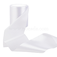 Flat Satin Single Face Ribbon, Polyester Ribbon, for Party Decoration, White, 4 inch(100mm), about 24.06 Yards(22m)/Roll(OCOR-WH0060-81C)