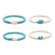 Synthetic Turquoise(Dyed) Ocean Theme Beaded Stretch Bracelet, Gemstone Jewelry for Women, Mixed Patterns, Inner Diameter: 2-1/4 inch(5.85cm)(BJEW-JB08577)