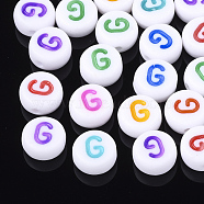 Initial Acrylic Beads, Horizontal Hole, Flat Round, Mixed Color, Letter.G, 7x3.5~4mm, Hole: 1.2mm, about 3700pcs/500g(OACR-E001-20G)