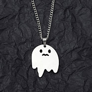 Non-Tarnish 201 Stainless Steel Pendant Necklaces for Man, Ghost, 23.78 inch(60.4cm), Ghost: 33x26x1.3mm(NJEW-Q336-02B-P)