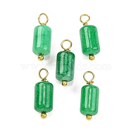 Natural Green Jade Cloumn Pendants, Geometric Charms with Golden Tone 304 Stainless Steel Loops, 17.5x6x6mm, Hole: 2mm(STAS-H221-04G-04)