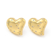 Rack Plating Brass Micro Pave Cubic Zirconia Stud Earring, Cadmium Free & Lead Free, Long-Lasting Plated, Heart, Clear, Real 18K Gold Plated, 19x21mm(EJEW-C102-08G-01)