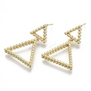 Brass Dangle Stud Earring, with Stainless Steel Pins, Nickel Free, Triangle, Real 18K Gold Plated, 34x22.5mm, Pin: 0.7mm(KK-N232-106G-NF)