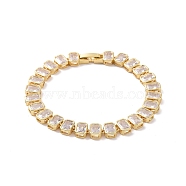 Clear Cubic Zirconia Tennis Bracelet, Brass Rectangle Link Chain Bracelet for Women, Real 18K Gold Plated, 6-7/8 inch(17.5cm)(BJEW-E015-02G)