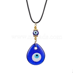 Lampwork Teardrop with Evil Eye Pendant Necklaces, with Imitation Leather Cords, Real 18K Gold Plated, 17.60 inch(44.7cm)(NJEW-JN04595-02)