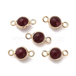 Natural Dyed Natural White Jade Faceted Round Links Connector Charms, with Golden Tone Brass Findings, Dark Red, 18x9x8mm, Hole: 2.3mm(G-G175-01G-02)