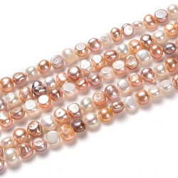Natural Cultured Freshwater Pearl Beads Strands, Potato, Mixed Dyed and Undyed, Mixed Color, 5~7x6~8mm, Hole: 0.6mm, about 58pcs/strand, 13.78 inch(35cm)(PEAR-L033-45E-01)