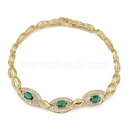 Cubic Zirconia Oval Link Chain Bracelet, Rack Plating Brass Jewelry for Women, Long-Lasting Plated, Lead Free & Cadmium Free, Real 18K Gold Plated, Green, 7-5/8 inch(19.5cm)(BJEW-Z069-01G-03)