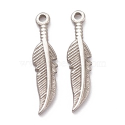 Non-Tarnish 304 Stainless Steel Pendants, Feather, Stainless Steel Color, 22x5x2mm, Hole: 1.2mm(STAS-G244-30P)