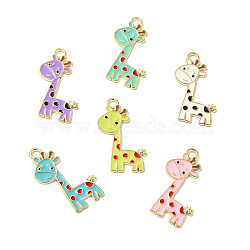 Alloy Enamel Pendants, Giraffe Charms, Golden, Mixed Color, 27x17x1mm, Hole: 2mm(ENAM-B050-13G)