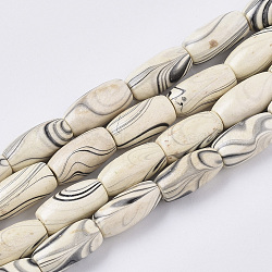 Dyed Natural Wooden Beads Strands, with Wavy Pattern, Lead Free, Column, Old Lace, 13~14.5x7.5mm, Hole: 1.8mm, about 66pcs/strand, 37.40 inch(WOOD-T025-008-LF)