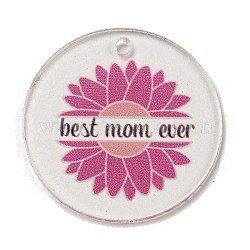 Mother's Day Opaque Acrylic Pendants, Flat Round with Word, Old Rose, 45x3mm, Hole: 3.5mm(BACR-C001-02H)