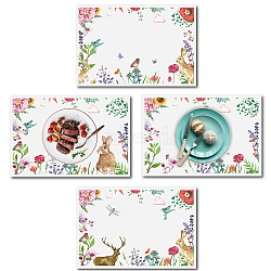 Rectangle with Animal Pattern Cotton Linen Cloth Table Mat, Mint Cream, 45x30cm, 4pcs/set(AJEW-WH0196-006)