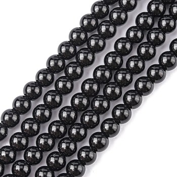 Synthetic Black Stone Beads Strands, Dyed, Round, Black, 6mm, Hole: 1mm