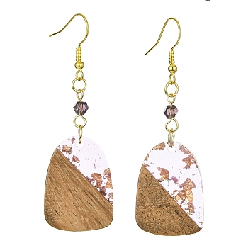 Resin & Walnut Wood Arch Dangle Earrings, Golden Iron Long Drop Earrings, Lilac, 63x20mm