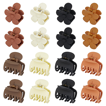 16Pcs 8 Styles PC Plastic Claw Hair Clips, Hair Accessories for Girl Women, Mixed Color, 35.5~39x39x34.5~37mm, 2pcs/style