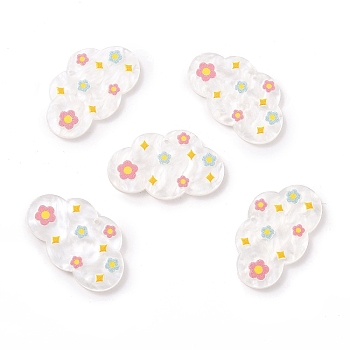 Opaque Acrylic Pendants, Cloud with Flowers, White, 23x37x2.5mm, Hole: 1.6mm