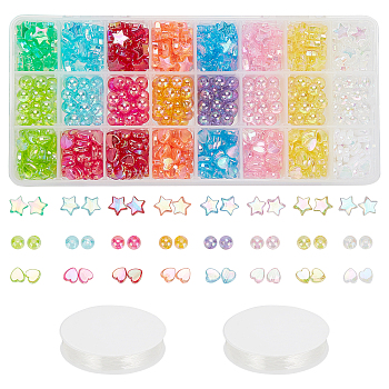 Nbeads 923Piece DIY AB Colors Style Stretch Bracelet Making Kits for Children's Day, Including Acrylic & Plastic Beads and Elastic Crystal Threads, Mixed Color, 8x8x3mm, Hole: 1.5mm, 400pcs/set
