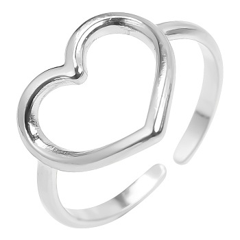 Vintage Stainless Steel Hollow Heart Couple Rings, Open Cuff Rings for Men and Women, Stainless Steel Color