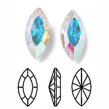 Imitation Austrian Crystal Glass Rhinestone, Grade A, Pointed Back & Back Plated, Horse Eye, Light Sapphire AB, 12x6x4mm