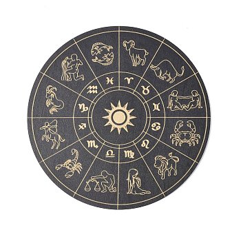 Wooden Carved Cup Mats, Heat Resistant Pot Mats, Tarot Theme Pendulum Board, for Home Kitchen, Flat Round, Constellation Pattern, 150x3mm