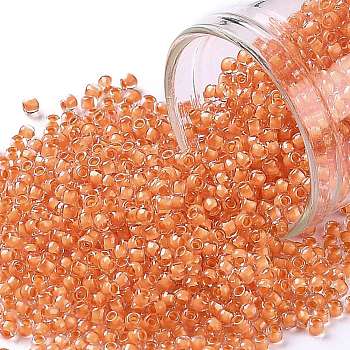 TOHO Round Seed Beads, Japanese Seed Beads, (963) Inside Color Crystal/Apricot Lined, 11/0, 2.2mm, Hole: 0.8mm, about 1110pcs/bottle, 10g/bottle