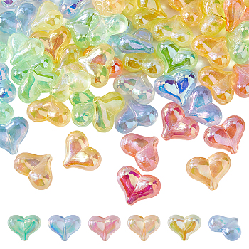 100Pcs 5 Colors UV Plating Rainbow Iridescent Acrylic Beads, with Glitter Powder, Heart, Mixed Color, 16.5x21.5x9~10mm, Hole: 1.5mm, 20pcs/color