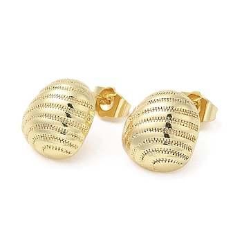 Rack Plating Brass Stud Earrings, Lead Free & Cadmium Free, Long-Lasting Plated, Oval, Real 18K Gold Plated, 14.5x13.5mm