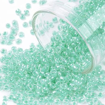 12/0 Glass Seed Beads, Transparent Inside Colours Luster, Round Hole, Round, Dark Turquoise, 12/0, 2~2.5x1.5~2mm, Hole: 0.8mm, about 30000pcs/bag